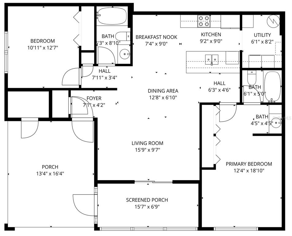 This is a floor plan for a residential unit featuring two bedrooms and two bathrooms — 302 GENESIS POINTE DRIVE, LAKE WALES, FL