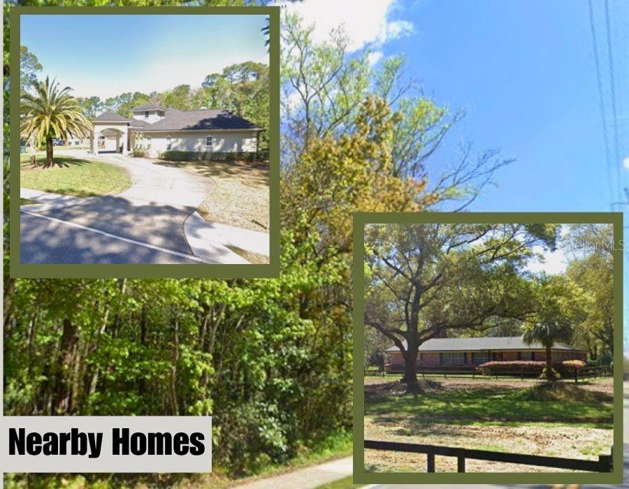 Two photos show the exteriors of residential homes surrounded by trees and landscaping — MARBON ROAD, JACKSONVILLE, FL