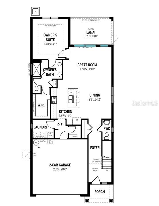 This is a floor plan for a single-story home featuring a two-car garage and lanai — 1762 SOARING VIDA STREET, PALMETTO, FL