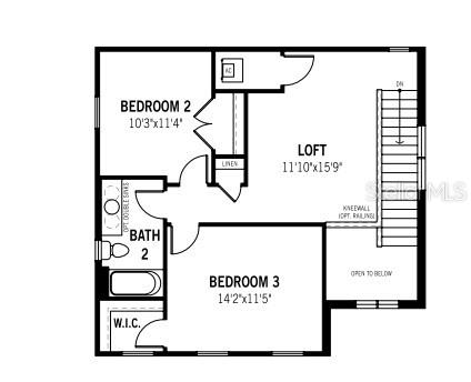 This is a floor plan showing a loft, two bedrooms, and a bathroom — 1762 SOARING VIDA STREET, PALMETTO, FL