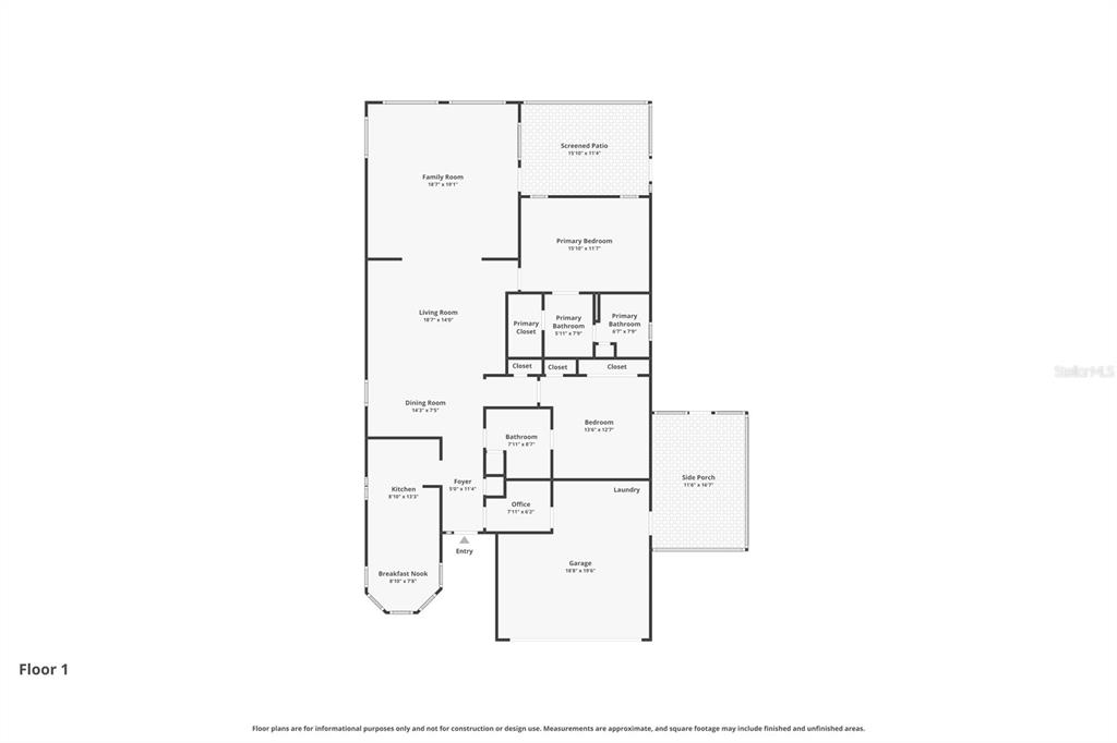 This is a floor plan for a single-story house with a garage and screened patio — 32222 SUMMERTREE CIRCLE, LEESBURG, FL
