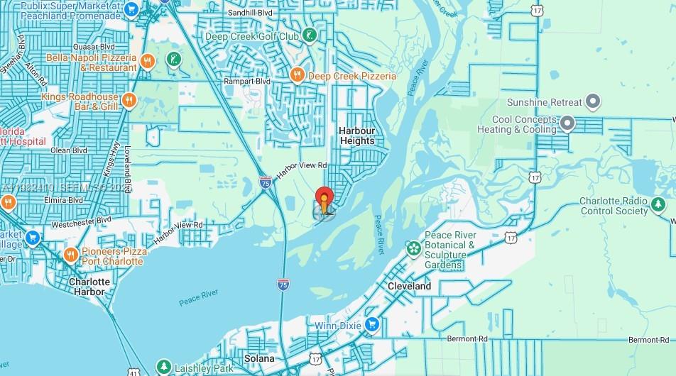 This is a map showing the location of a property near the Peace River — 3502 DISCOVERY  DR, Punta Gorda FL 33983, PUNTA GORDA, FL