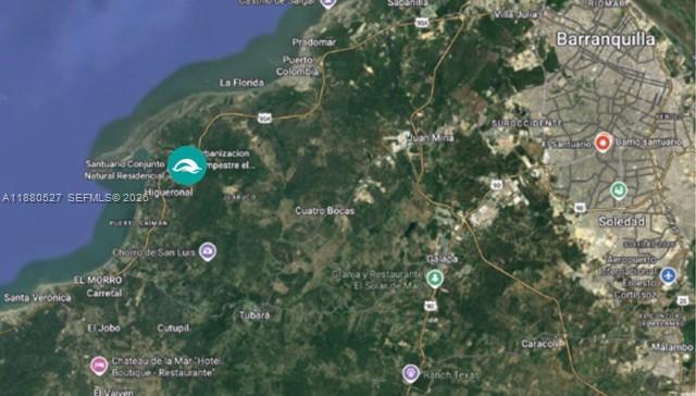 This is a satellite map showing the coastal region near Barranquilla, Colombia — 3 el santuario, ba, ba