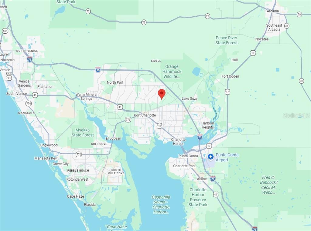 This is a map showing the location of a property in Port Charlotte, Florida — Lot 13 SERNICE STREET, NORTH PORT, FL