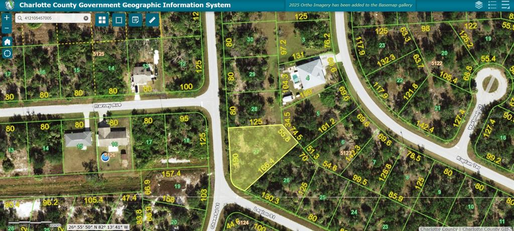 This is a satellite map showing property lot lines and parcel numbers in a residential area — 6986 CHEERFUL STREET, PORT CHARLOTTE, FL
