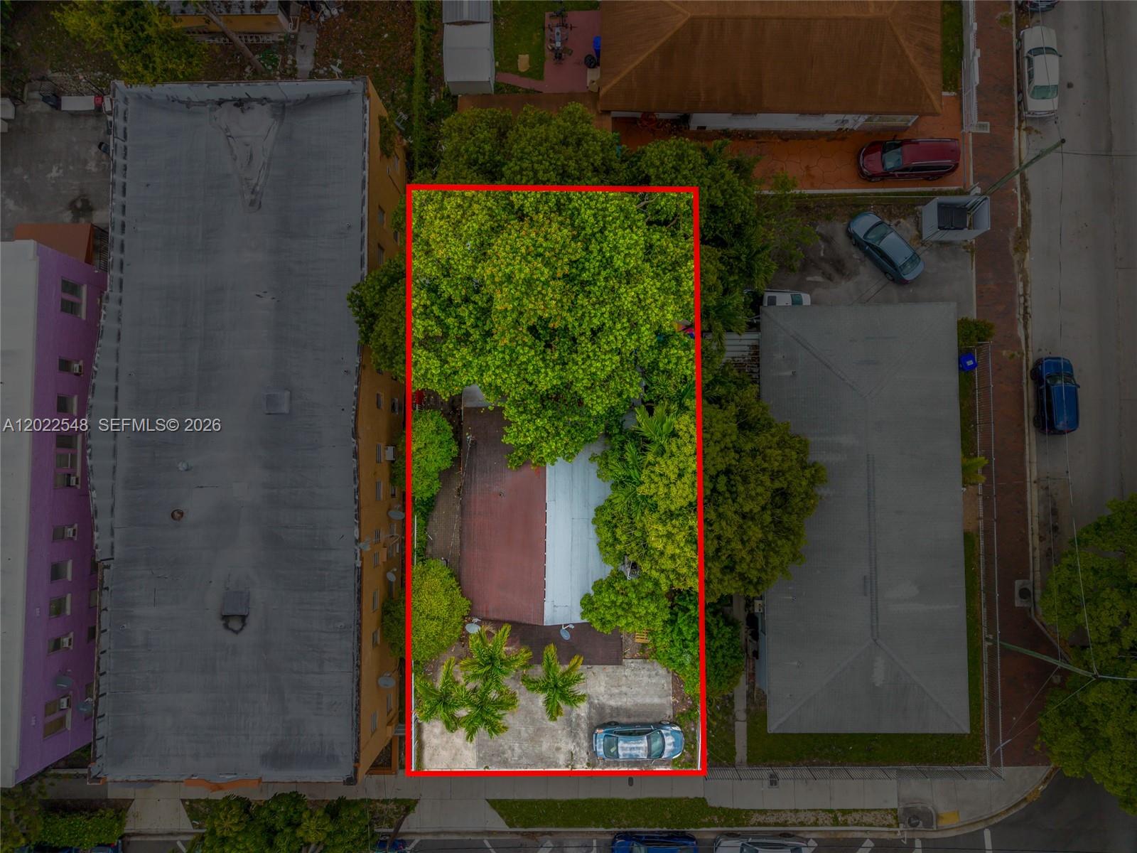 An aerial view shows a rectangular property lot with a house, trees, and driveway — 1568 SW 5th St, Miami FL 33135, MIAMI, FL