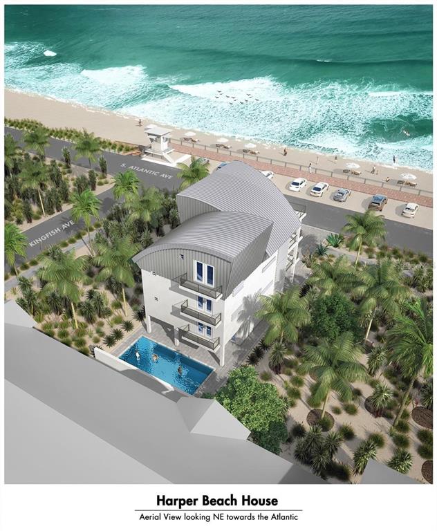 An aerial rendering of a multi-story beach house with a pool and ocean views — 6604 S ATLANTIC AVENUE, NEW SMYRNA BEACH, FL