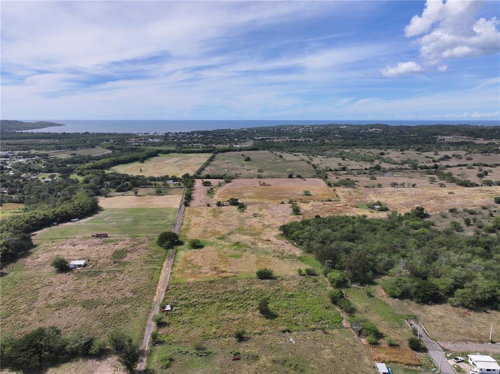 An aerial view shows a large, grassy rural landscape with scattered trees and distant ocean views — BOQUERON WARD SR 103 KM 11.9 NEAR BETANCES COMMUNITY UNIT 8, CABO ROJO, PR
