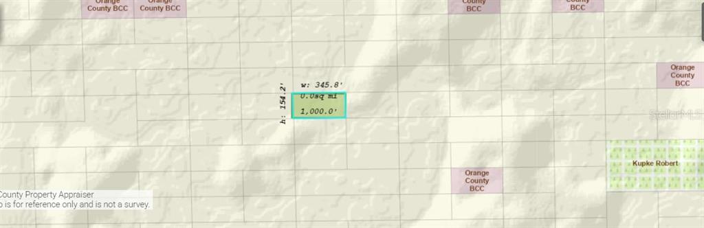 This is a map showing a highlighted rectangular land parcel with dimensions of 345.8 feet by 154.2 feet — DILL ROAD, ORLANDO, FL