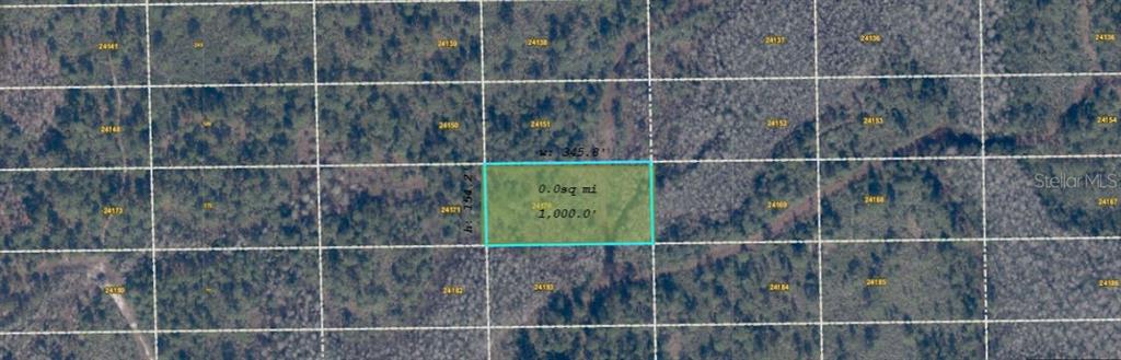 This is an aerial map showing a rectangular plot of land outlined in light blue — DILL ROAD, ORLANDO, FL
