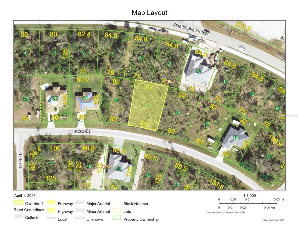 This is a property map showing lot boundaries and dimensions for a residential neighborhood — 14390 DAFOE STREET, PORT CHARLOTTE, FL