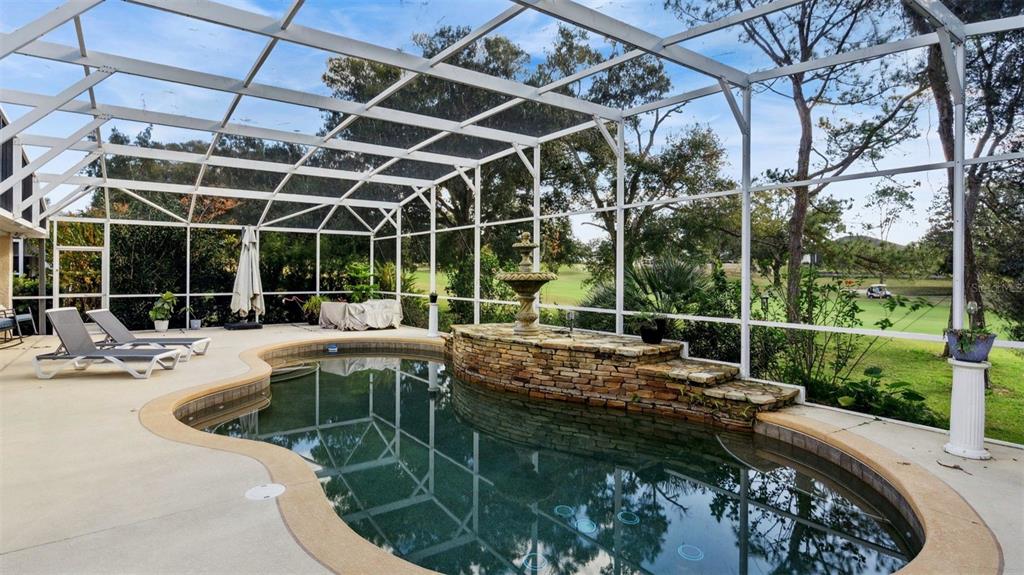 A single-story house with a tan stucco exterior, a two-car garage, and a large tree — 39819 GROVE HEIGHTS, LADY LAKE, FL