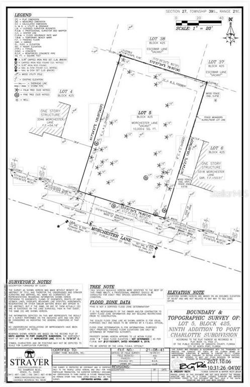 This is a boundary and topographic survey map for a residential lot — Lot 29 MATHER LANE, NORTH PORT, FL