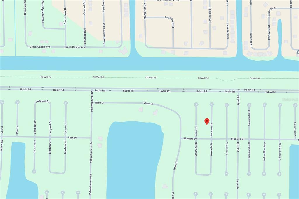 This image is a map showing residential streets and a red location marker — 5 KUMQUAT COURT, PLACIDA, FL
