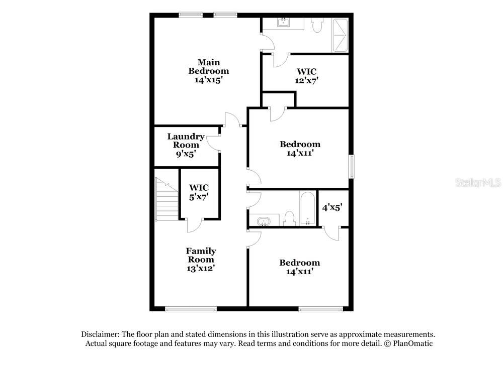 This is a floor plan showing a home layout with three bedrooms, a family room, and laundry — 962 KELLY FERN LOOP, RUSKIN, FL