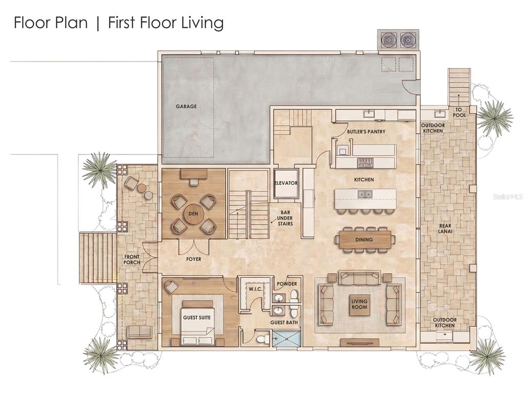 This floor plan shows a first-floor layout with a garage, kitchen, living room, and porch — 469 SEVERN AVENUE, TAMPA, FL
