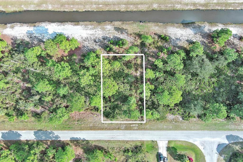 An aerial view shows a rectangular plot of land outlined in white near a road — 1261 NAPLES AVENUE S, FORT MYERS, FL