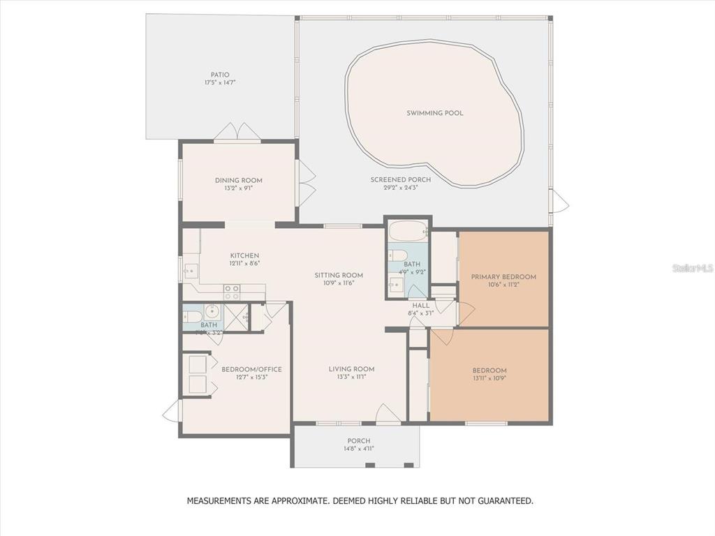 This is a floor plan of a house featuring a swimming pool and screened porch — 9331 RAINBOW LANE, PORT RICHEY, FL