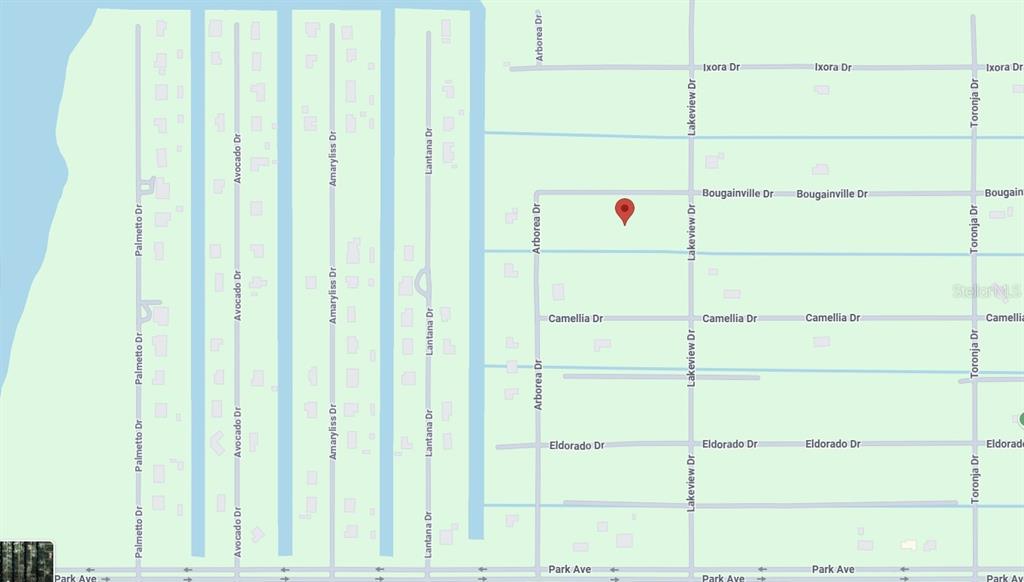 This is a map showing residential streets and a red location marker — 1005 BOUGAINVILLE DRIVE, INDIAN LAKE ESTATES, FL