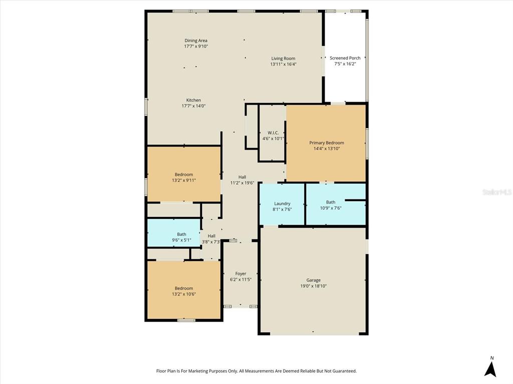 This is a floor plan for a single-story home with three bedrooms and a garage — 9689 E WHITE EGRET PATH, INVERNESS, FL