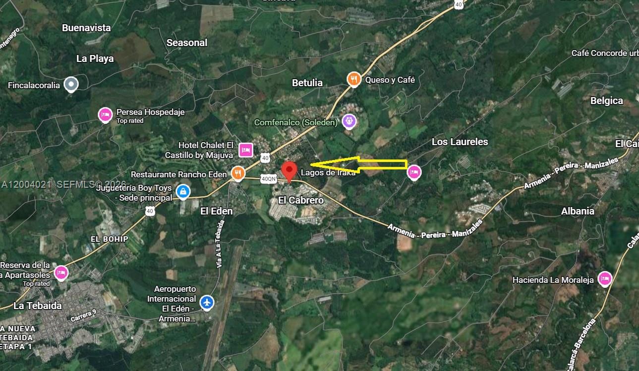 This is a satellite map showing the location of a property near Armenia, Colombia — KM 1 Lagos de Iraka Suites & HomeSuite # 103, co 9999, co
