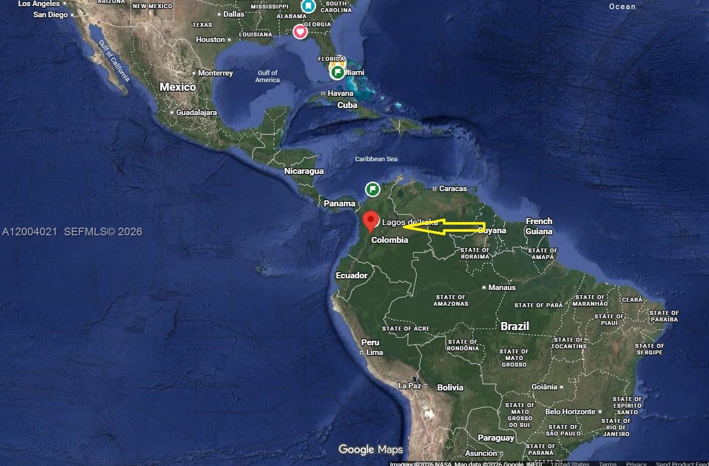 This is a map showing the location of a property in South America — KM 1 Lagos de Iraka Suites & HomeSuite # 103, co 9999, co