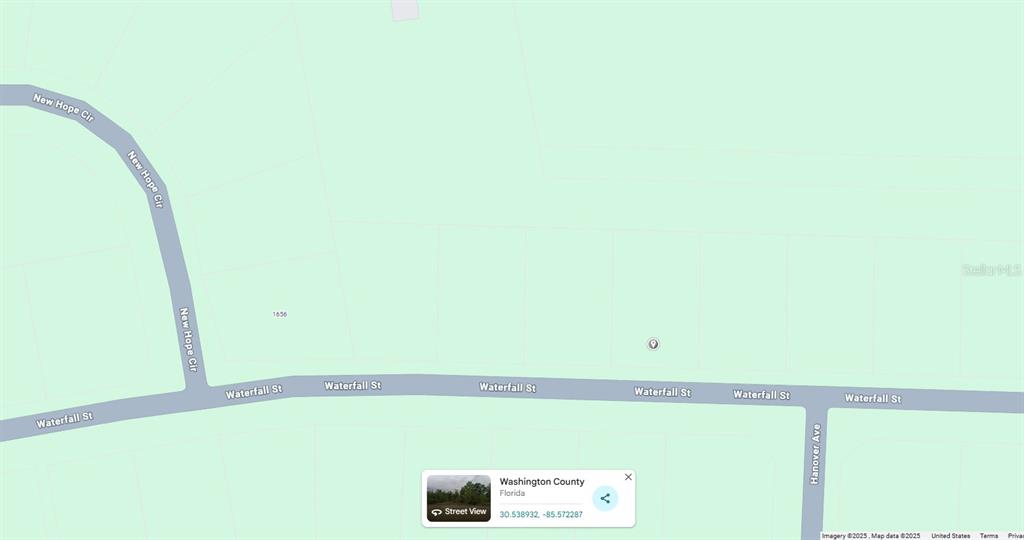 This is a map showing a residential area with streets named Waterfall Street, New Hope Circle, and Hanover Avenue — Lot 16 Unit 2 Blk 208 WATERFALL STREET, CHIPLEY, FL