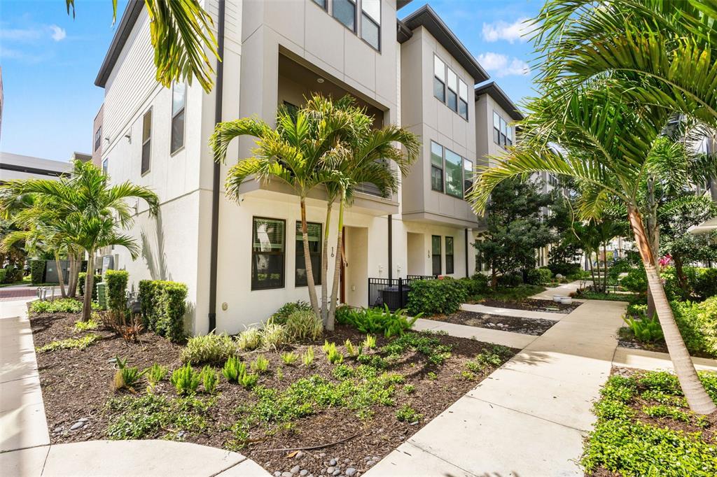 A modern multi-story townhouse exterior with palm trees and a concrete walkway — 2511 N GRADY AVENUE UNIT 16, TAMPA, FL