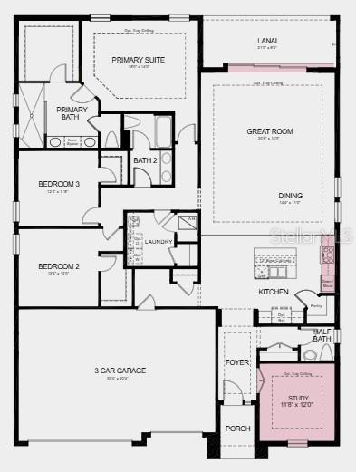 This is a floor plan for a single-story house featuring three bedrooms and a garage — 4 ARMENIA COURT, PALM COAST, FL