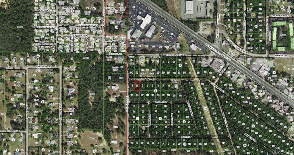 This is an aerial map showing residential lots and streets in a suburban area — 3005 CLEARWOOD STREET, INVERNESS, FL