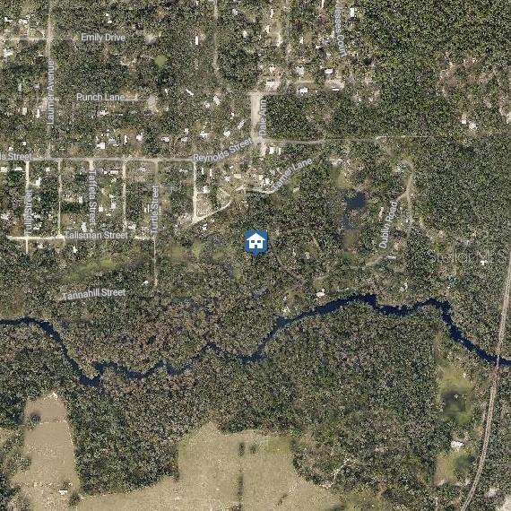 This is an aerial map view showing a property location amidst a wooded residential area — LOT 28 BARTH ROAD, DADE CITY, FL