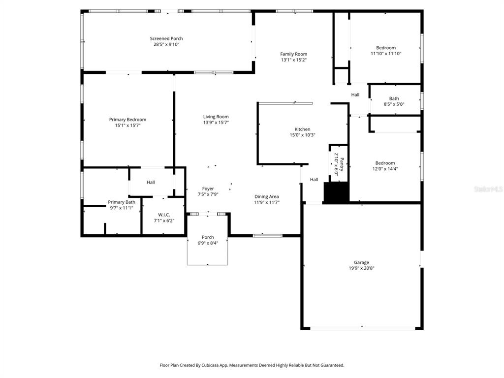 This is a floor plan showing the layout of a single-story house with a garage — 3212 W CAMILO DRIVE, CITRUS SPRINGS, FL