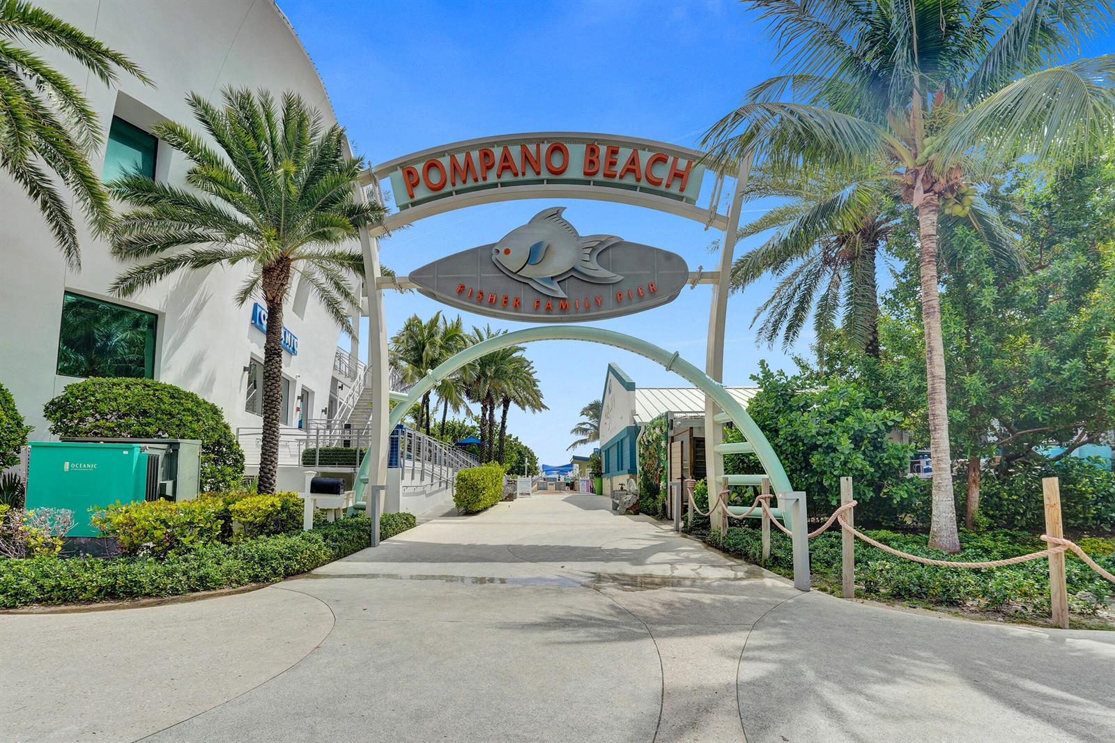 An arched sign marks the entrance to the Pompano Beach Fisher Family Pier — 0 NW 7th Street, Pompano Beach FL 33060, POMPANO BEACH, FL