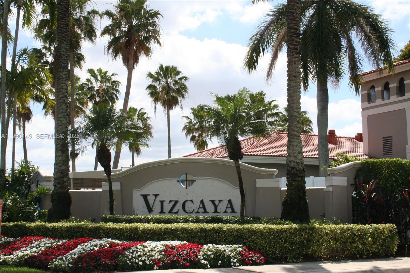 A sign reading Vizcaya stands in front of a building surrounded by palm trees — 4964 SW 128th Ave, Miramar FL 33027, MIRAMAR, FL