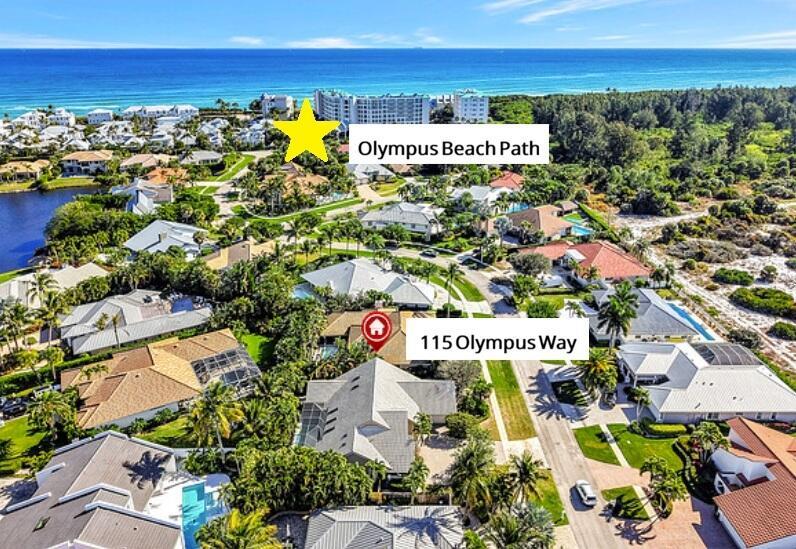 This is an aerial view of a residential neighborhood near a beach — 115 Olympus Way, Jupiter FL 33477, JUPITER, FL