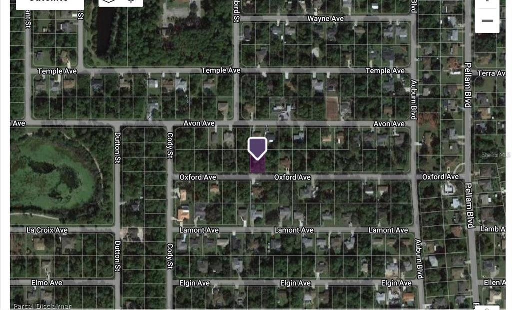 This is a satellite map view showing a highlighted residential parcel between Avon and Oxford Avenues — 18358 OXFORD AVENUE, PORT CHARLOTTE, FL