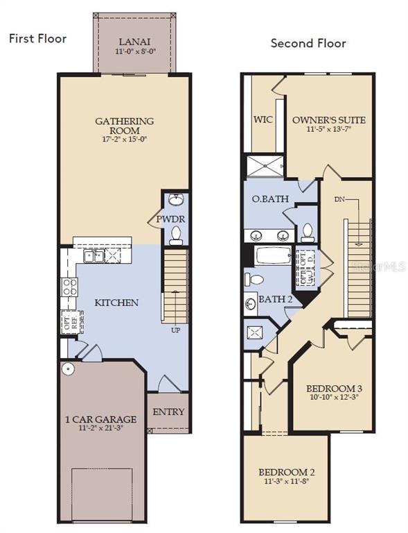 This floor plan shows a two-story home with a garage, kitchen, and three bedrooms — 4975 SUNRISE ESTATES DRIVE, WEST MELBOURNE, FL