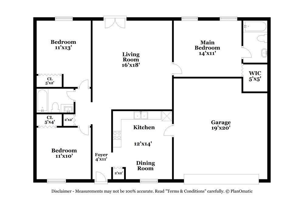 This is a floor plan showing a home with three bedrooms, a kitchen, and a garage — SEBASTIAN, FL