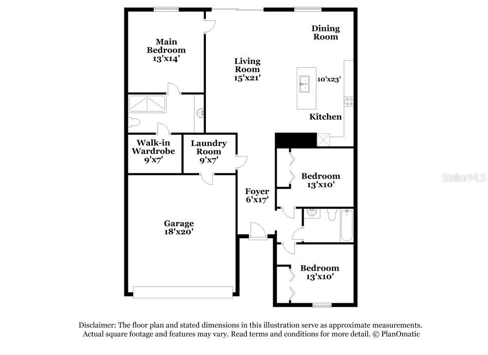 This is a floor plan showing the layout of a house with three bedrooms — 5524 RAINWOOD MEADOWS DRIVE, APOLLO BEACH, FL