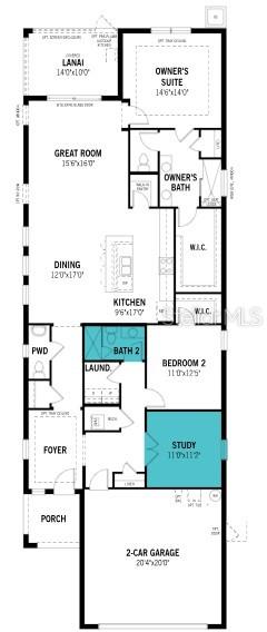 This is a floor plan for a single-story home with a two-car garage — 11407 BOUNDLESS TERRACE, VENICE, FL