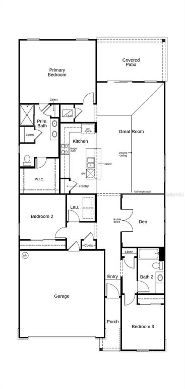 This is a floor plan for a single-story house with three bedrooms and a garage — 104 WAVERLY, PALM COAST, FL