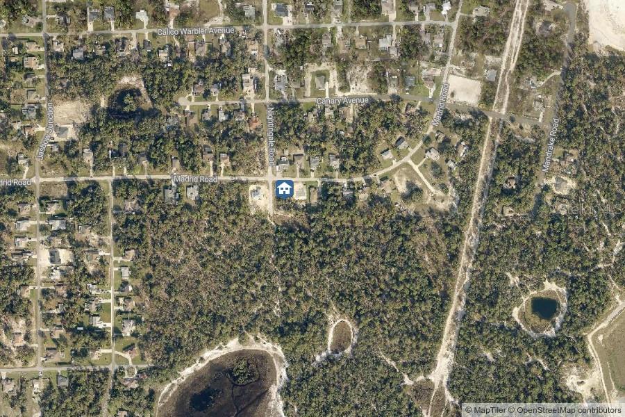 This is an aerial map view showing a residential lot with a house icon — LOT 1 NIGHTINGALE ROAD, BROOKSVILLE, FL