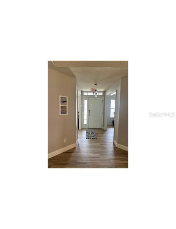 An entryway features wood-look flooring, a white front door with sidelights, and light-colored walls — 41 PRIMROSE, PALM COAST, FL