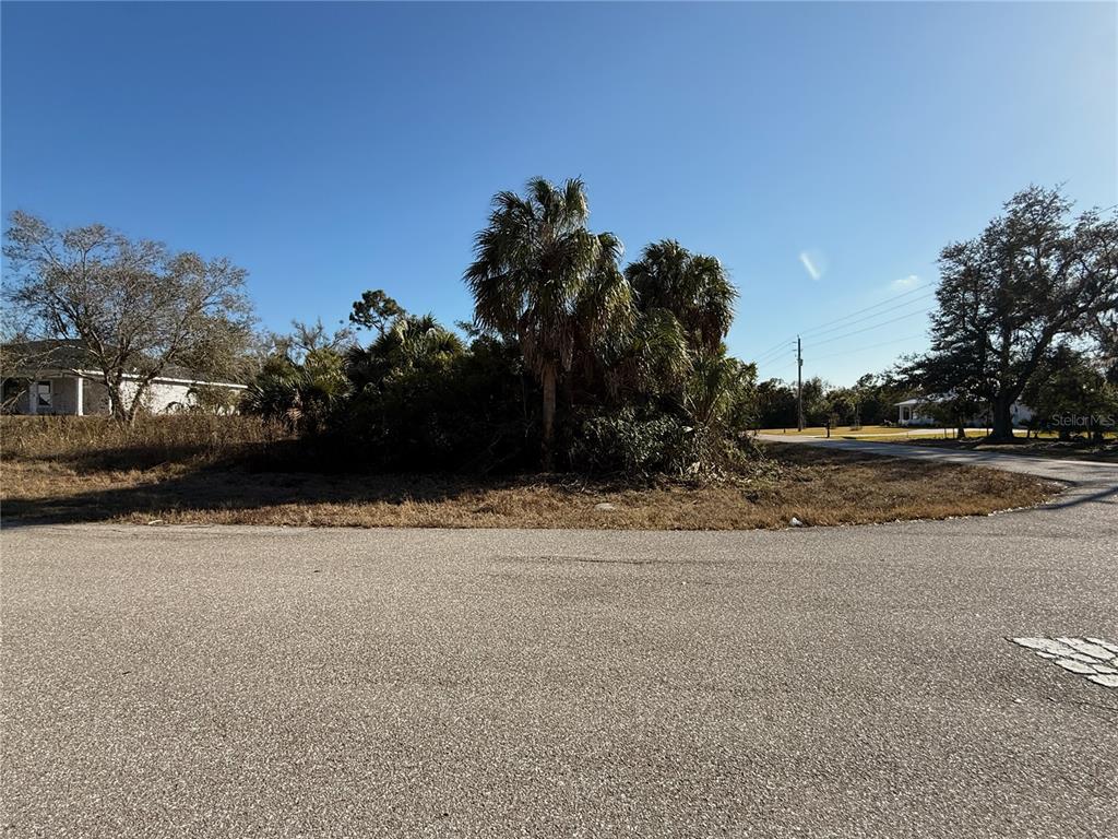 A vacant, grassy lot with palm trees and brush sits at a street corner — 16411 STRAUSS AVENUE, PORT CHARLOTTE, FL