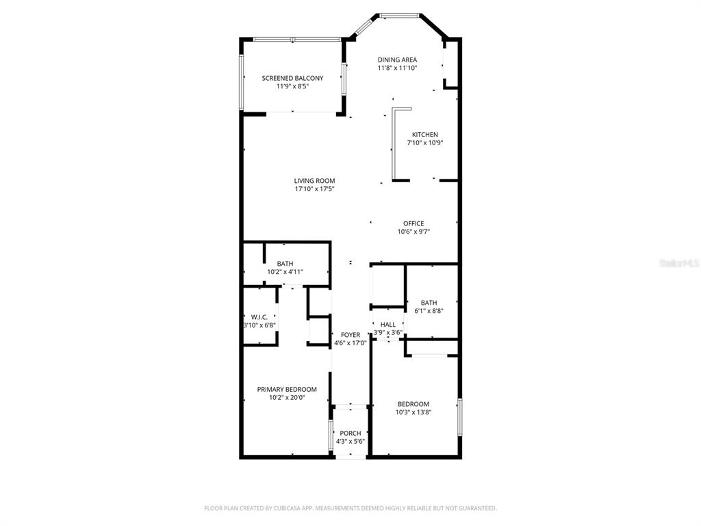 This is a floor plan for a two-bedroom apartment with a screened balcony and porch — 7607 GRAND ESTUARY TRAIL UNIT 302, BRADENTON, FL