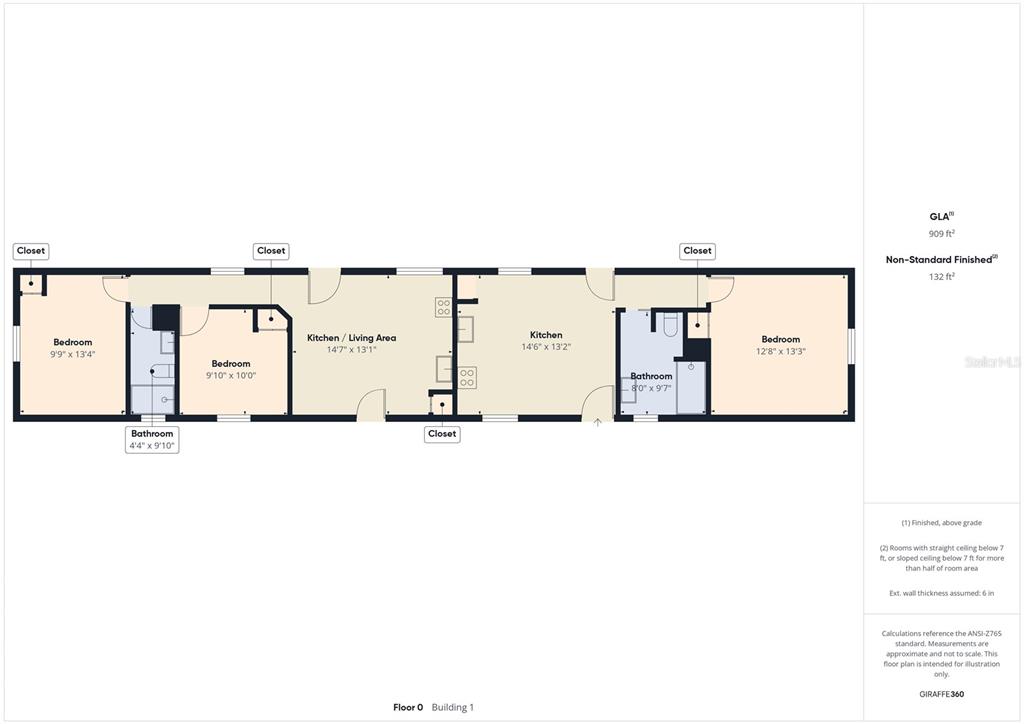 This floor plan shows a residential layout with three bedrooms, two bathrooms, and two kitchens — 221 1ST STREET, DAVENPORT, FL