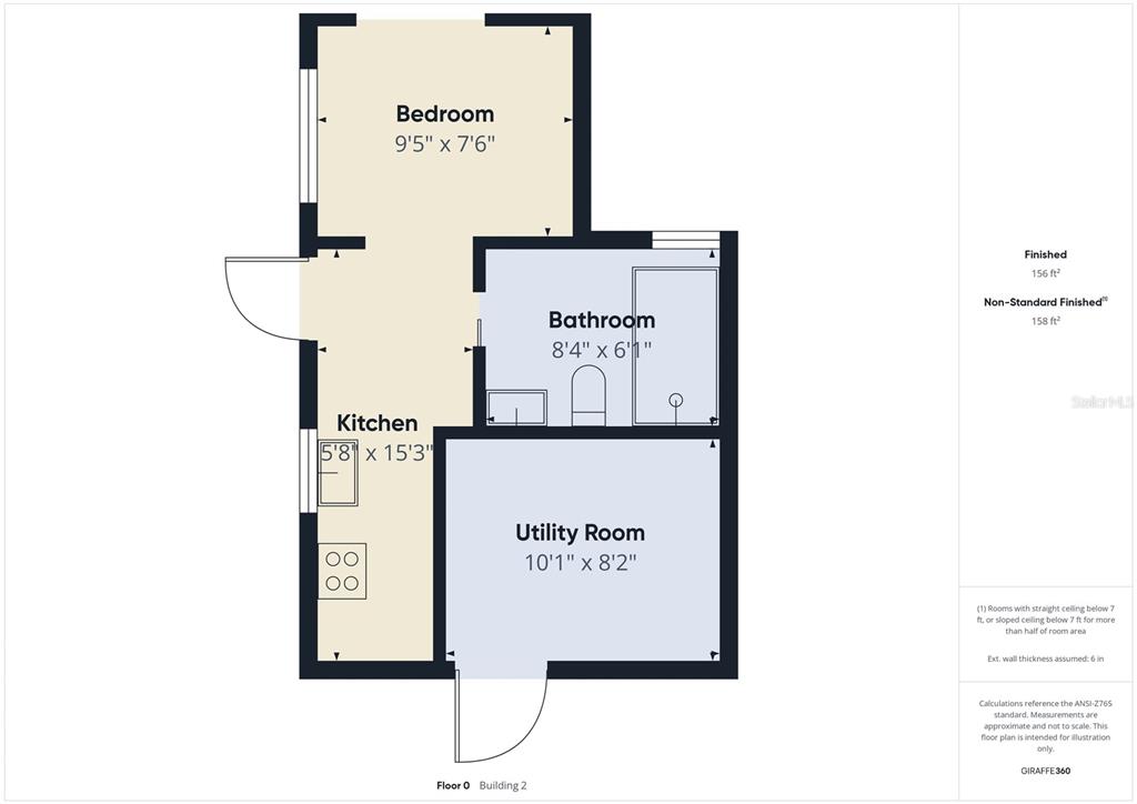 This floor plan shows a bedroom, bathroom, kitchen, and utility room in a single-level layout — 221 1ST STREET, DAVENPORT, FL