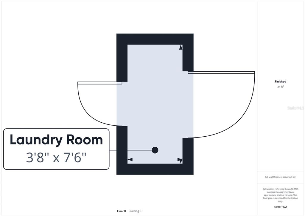 This floor plan shows a small laundry room measuring 3 feet 8 inches by 7 feet 6 inches — 221 1ST STREET, DAVENPORT, FL