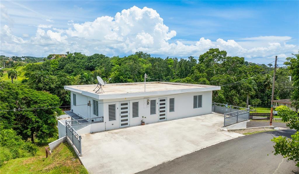 An exterior view of a white, flat-roofed building with a concrete driveway and metal railings — Km 0.1 CARR 412 INT, RINCON, PR