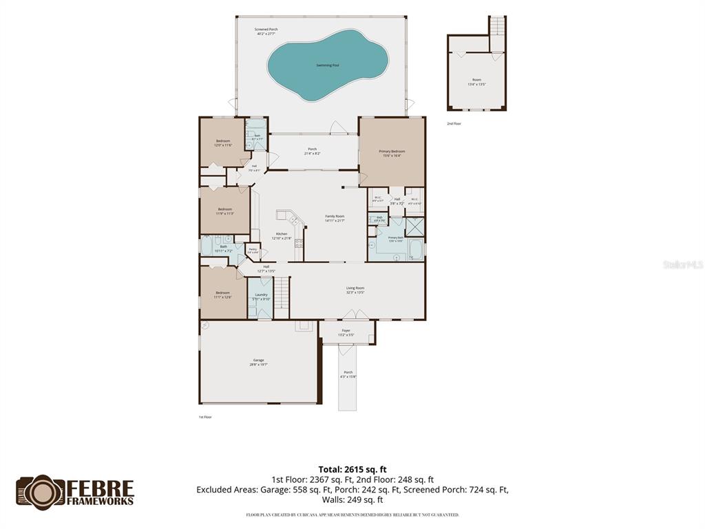 This is a floor plan showing a house with a pool, garage, and multiple bedrooms — 5737 WYNSTONE LANE, ZEPHYRHILLS, FL